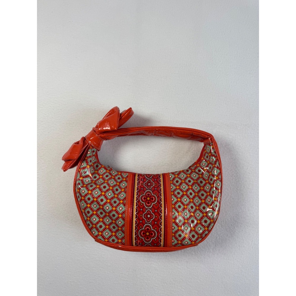 Y2K Retro Vera Bradley Women Small Frill Hobo‎ Bag Red Bow Geometric Laminated